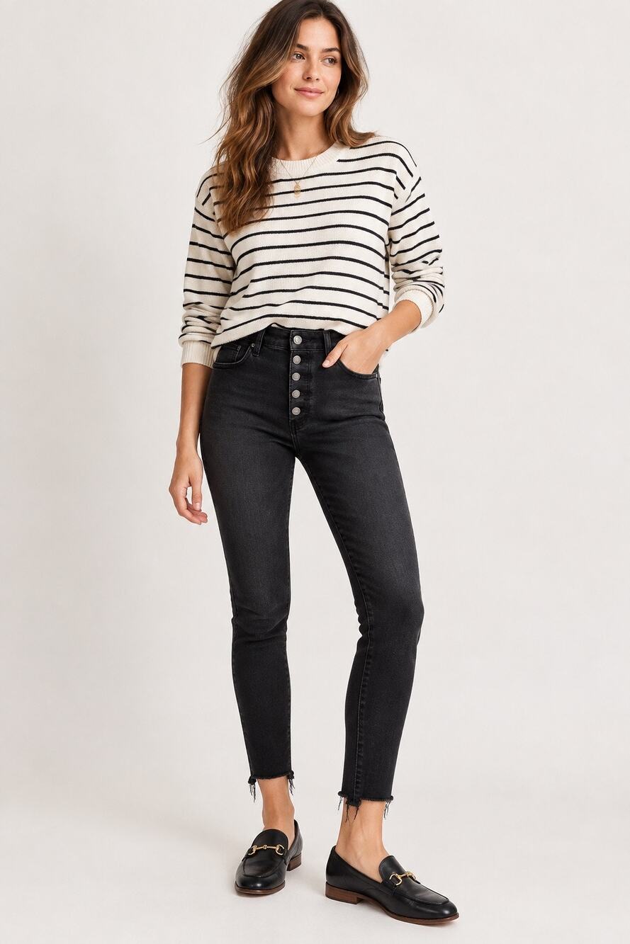 Madewell 10” High-Rise Skinny Jeans Berkeley Black Button-Through Edition